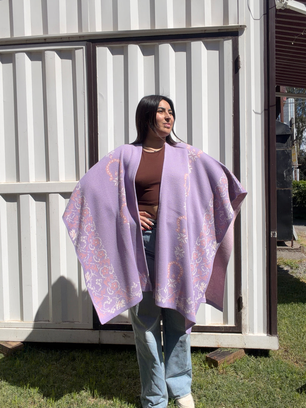 Ruana Lila Diseño Herradura Rosadas 3 Colores