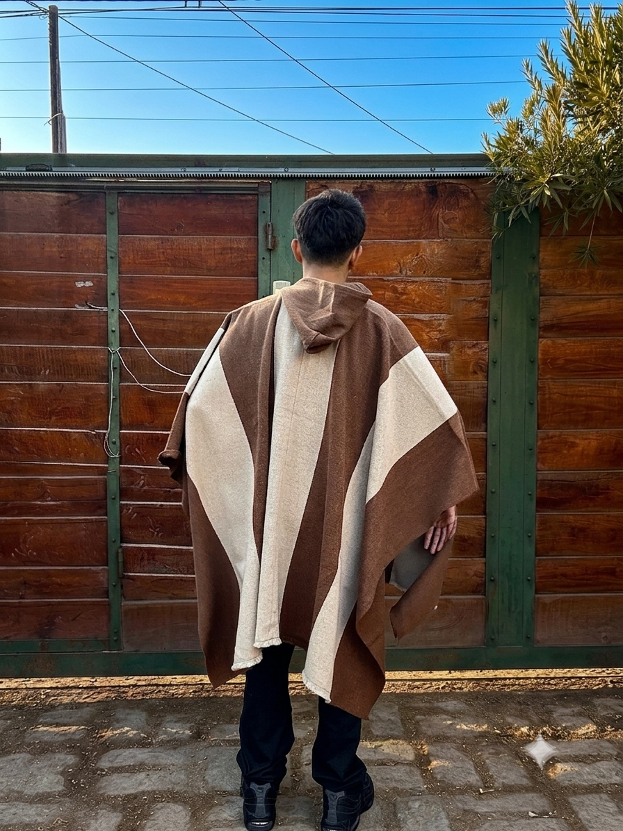 Poncho Capucha Café-Beige