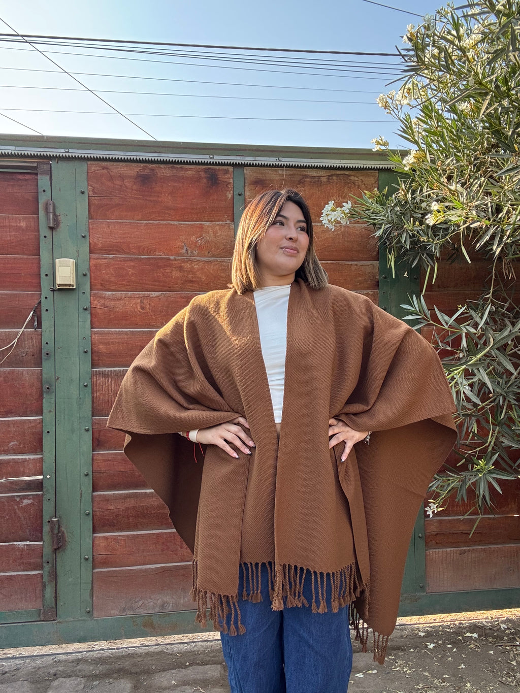 Ruana Vicuña con Flecos Tejida a Telar