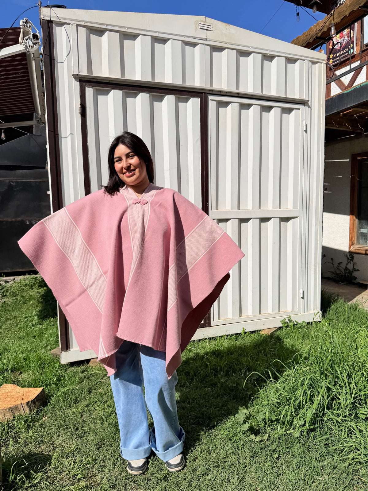 Poncho Rosado 1.60mt Diseño Mapuche Crudo