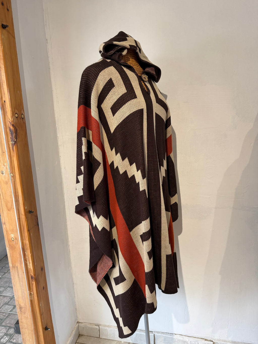 Poncho Vestir Étnico Café con Capucha