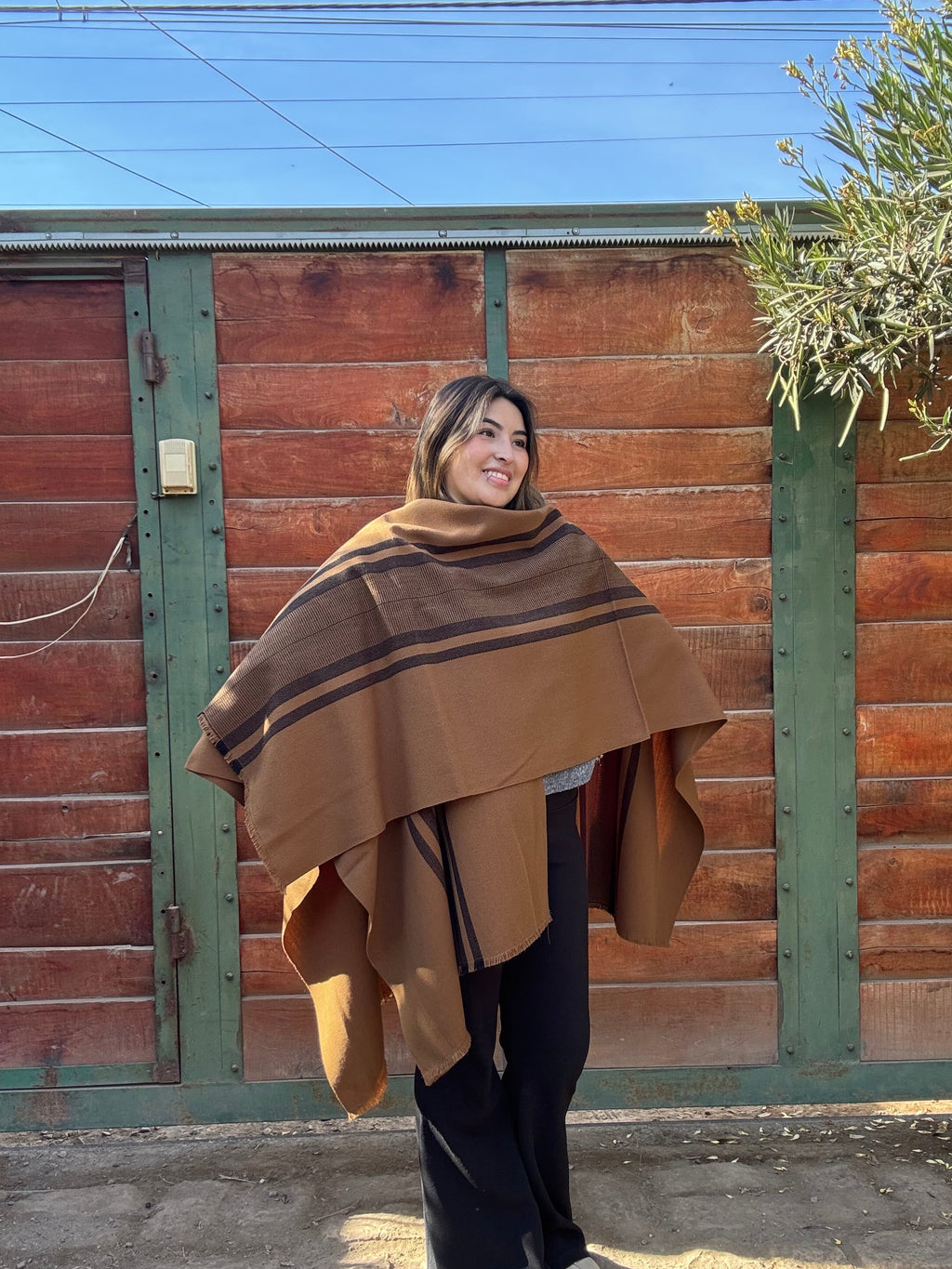 Ruana Hombre Vicuña con Franjas Tejida a Telar
