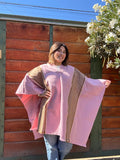 Poncho de Huaso Rosada con Dos Franjas Café