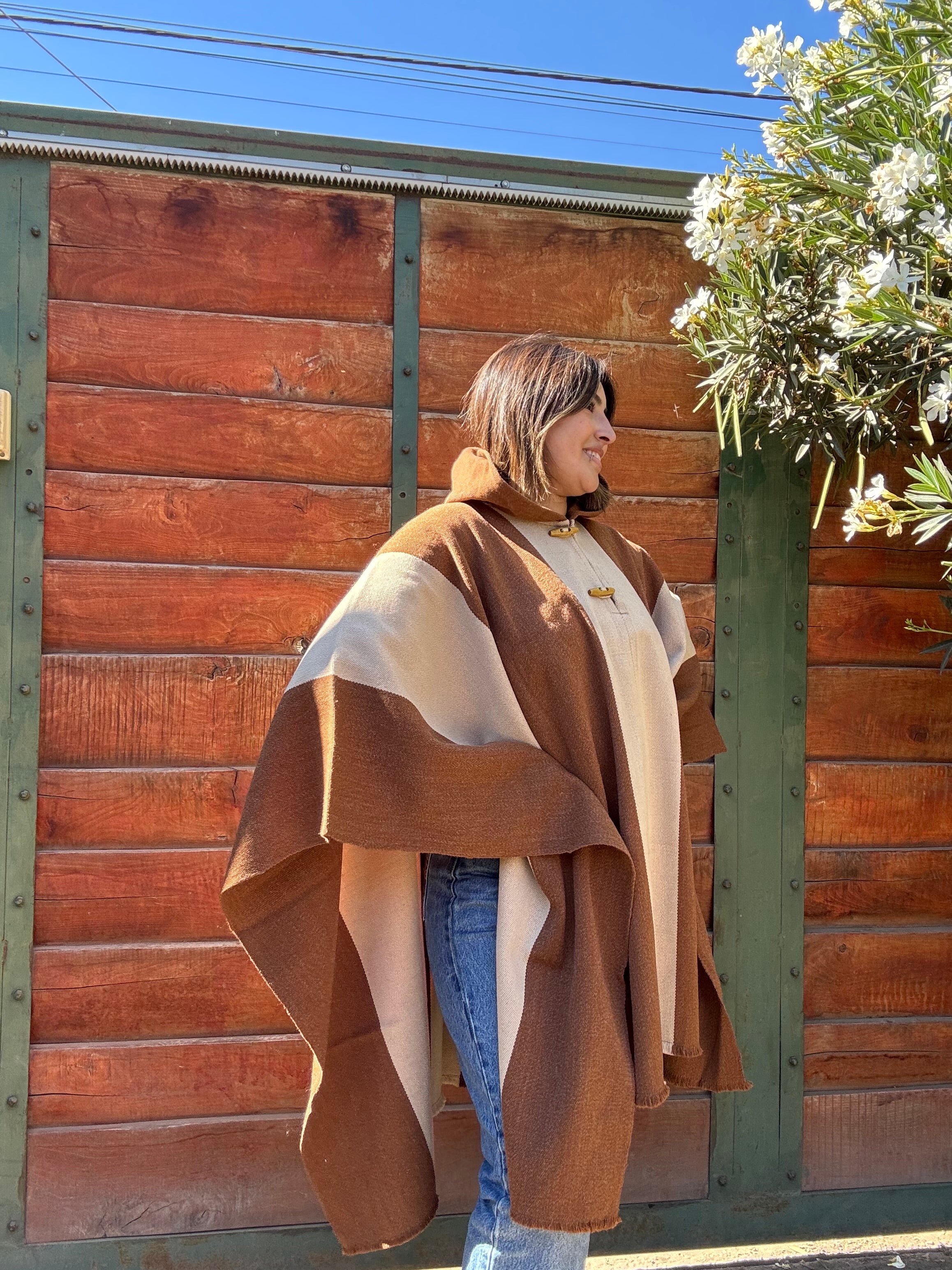 Poncho Capucha Café-Beige