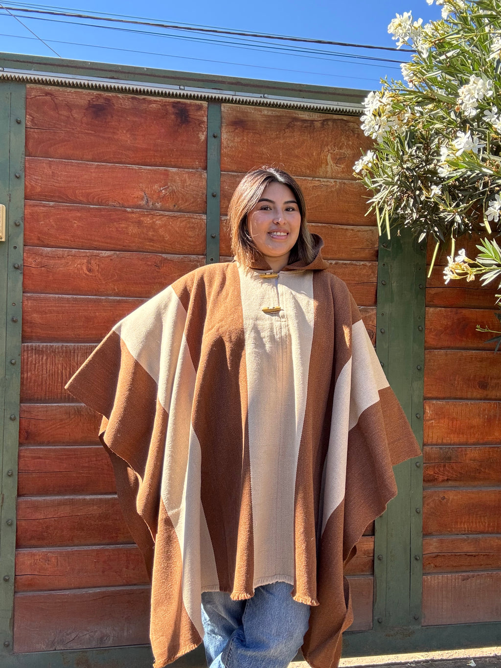Poncho Capucha Café-Beige