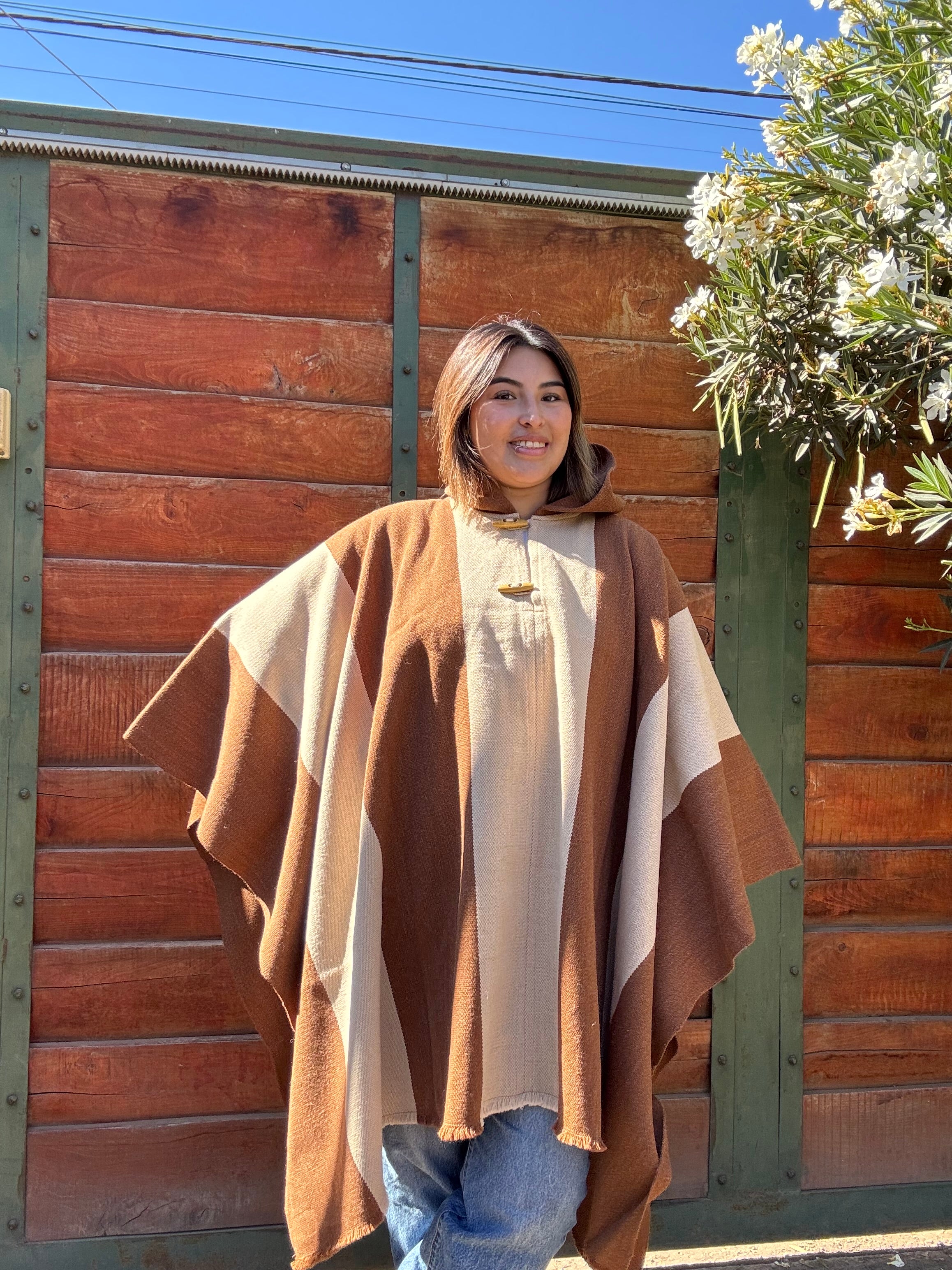 Poncho Capucha Café-Beige