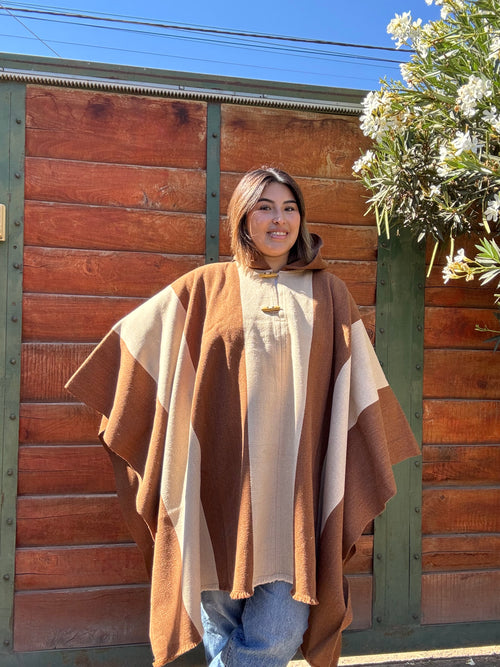 Poncho Capucha Café-Beige